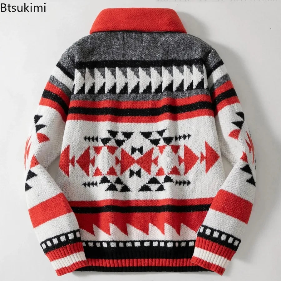 New Men's Long Sleeve Casual Knitted Sweaters High-grade Jacquard Lapel Cardigan Tops Autumn Winter Men Clothing Sweater Coats