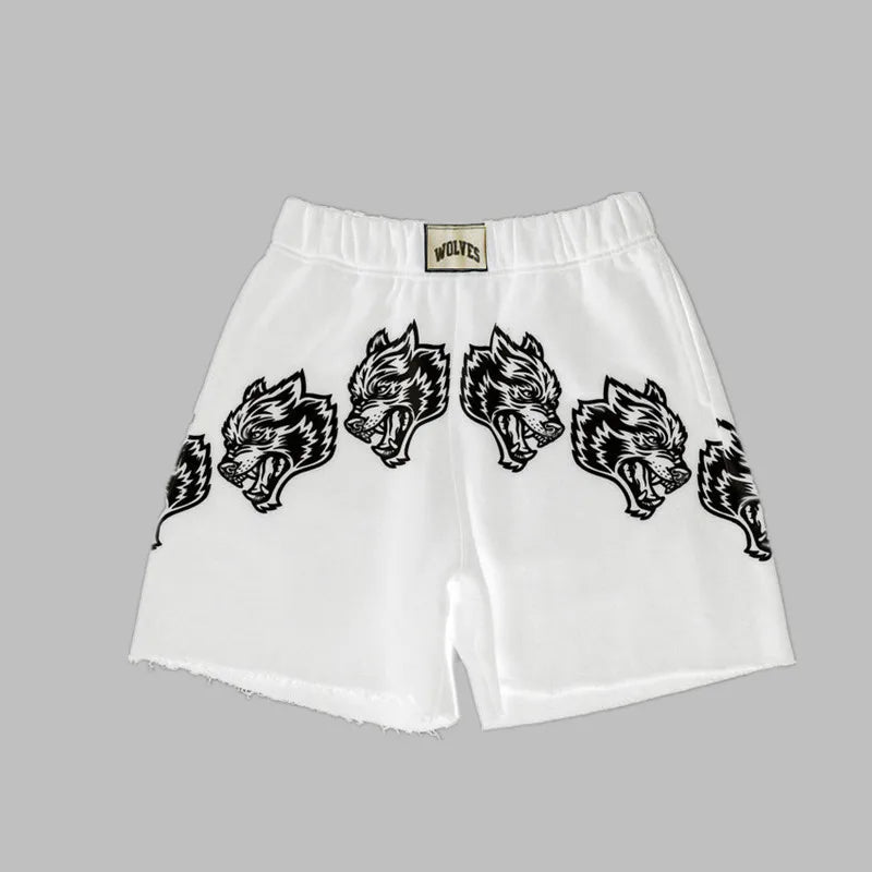 2025 New Men's Cartoon Loose Print Shorts Pure Cotton Summer Frayed Casual Sports Shorts Fitness Sports Five-point Shorts