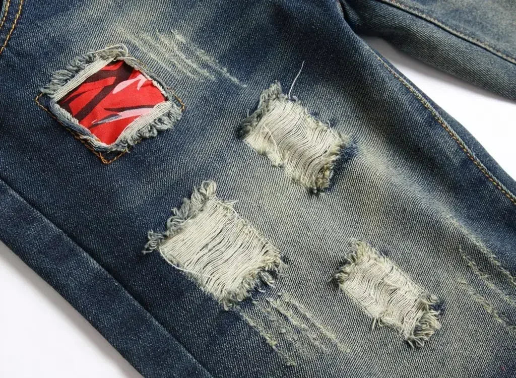 New Summer Vintage Washed Men Denim Shorts Casual Fashion Street Wear Ripped Hole Patches Distressed Male Straight Jeans Shorts