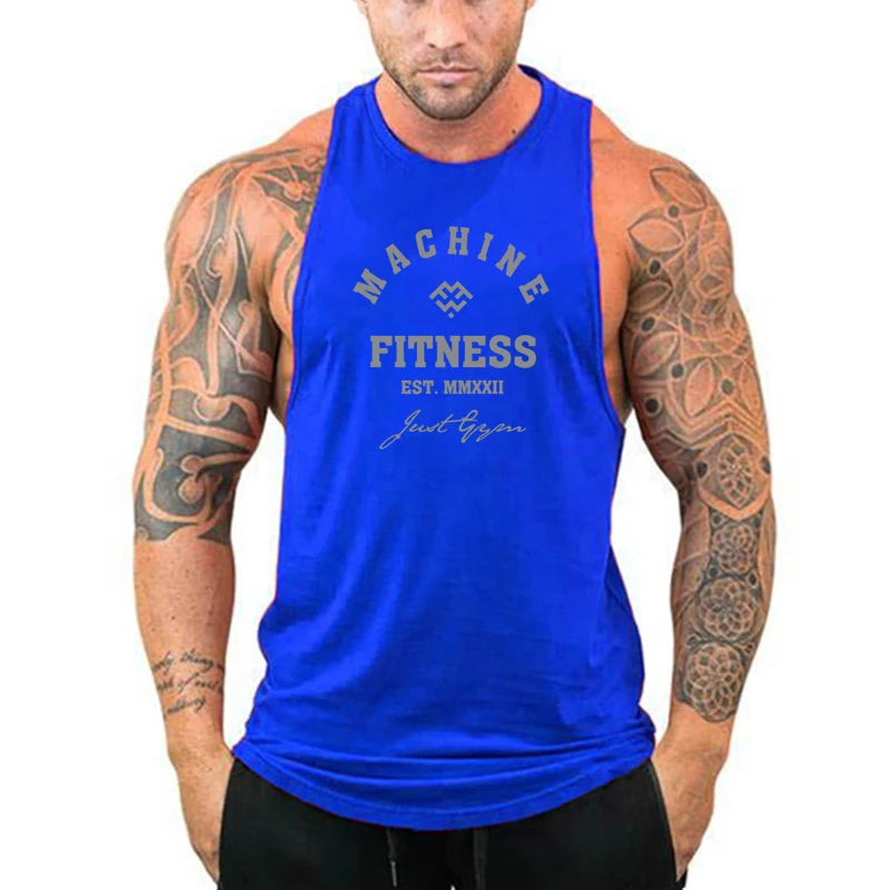 MACHINE FITNESS JUST GYM Bodybuilding Tank Top Mens Workout Vest Cotton Sleeveless shirt Jogger clothing Muscle Stringer Singlet
