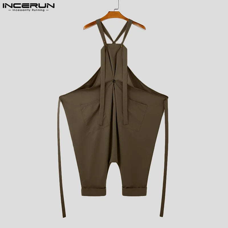 INCERUN American Style Fashion Jumpsuit Men's Loose Deconstruction Design Jumpsuit Streetwear Solid Wide Leg Sleeveless Rompers