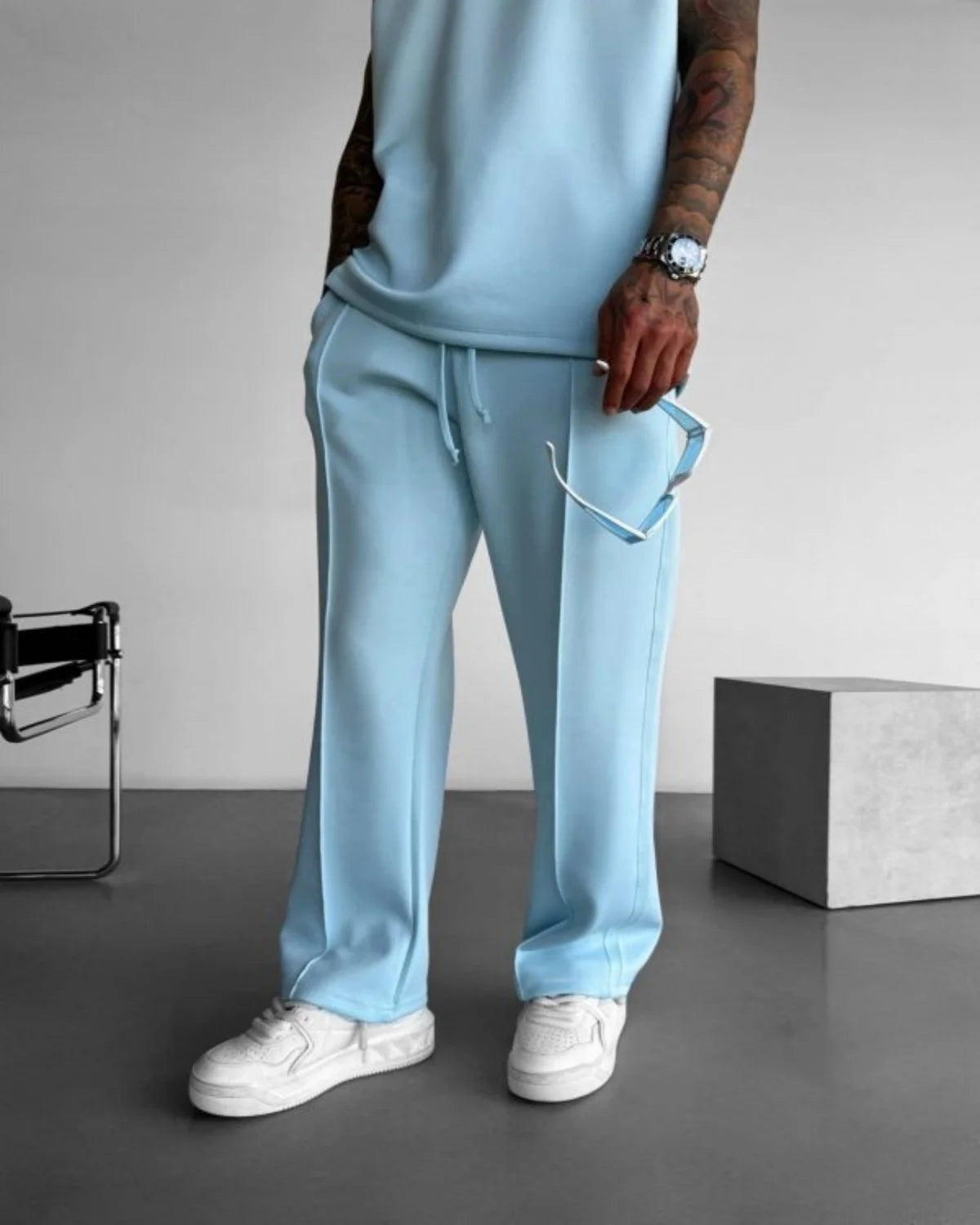 2025 Spring and summer men's new four seasons loose straight tube sports casual pants comfortable suit pants drawstring waistban