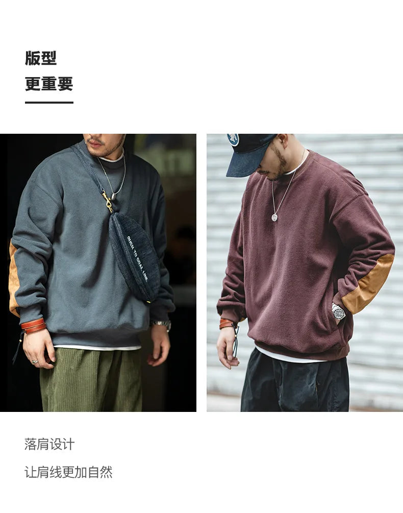 Maden Warm Fleece Sweatshirts For Men Polar Pullover Loose Splicing Jacket Casual Sweatshirarajuku Coat Sportswear Man Clothing