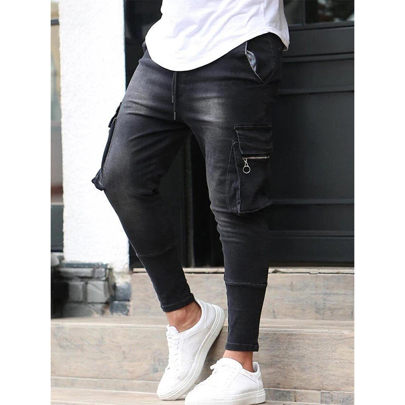 High Quality Fashion European American Classic Solid Washing Denim Pants Casual Men's Stretch Trouser Blue Skinny Jeans Men