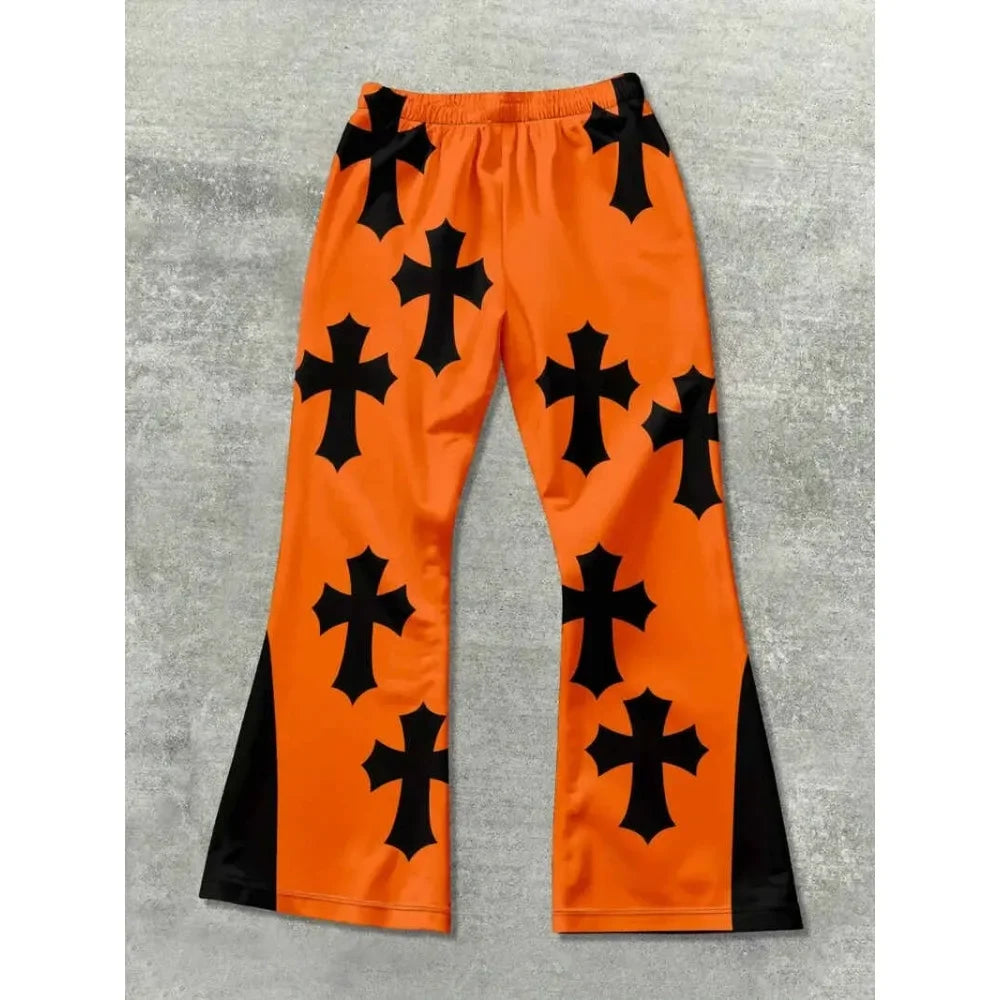 Men's Trendy Hip - hop Style Casual Sweatpants Striking Flame Elements Paired with "RICH SOON" Eye - catching for Street Wear