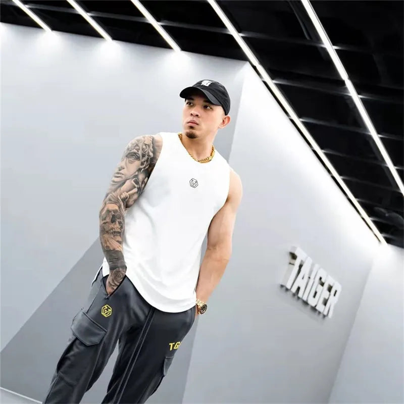 Men's Brand Gym Stringer Tank Top Men Bodybuilding Vest Cotton Sleeveless Shirt Fitness Vest Singlet Sportwear Workout Tanktop