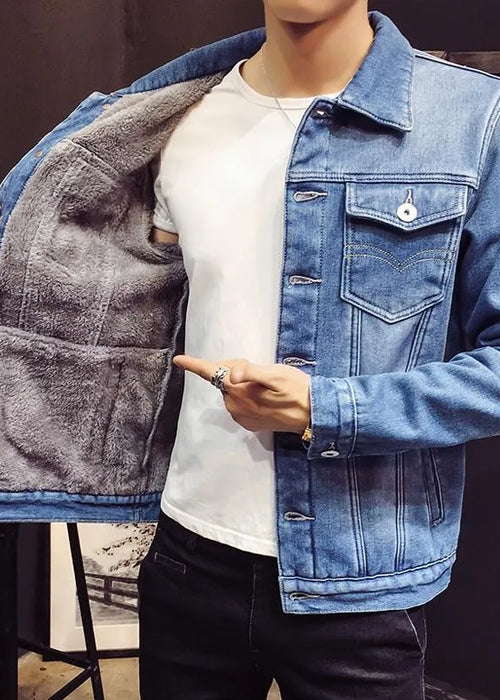 Autumn and Winter New Fashion Solid Color Plus Cashmere Denim Jacket Men's Casual Loose Thick Warm Large Size Jacket M-4XL