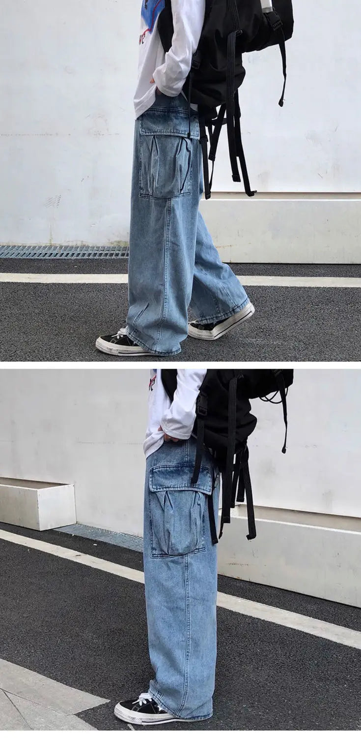 Wide leg denim Jeans Men's Autumn Daddy Trend Student Loose Straight-leg baggy Pants Japanese Loose hip hop 2022 New