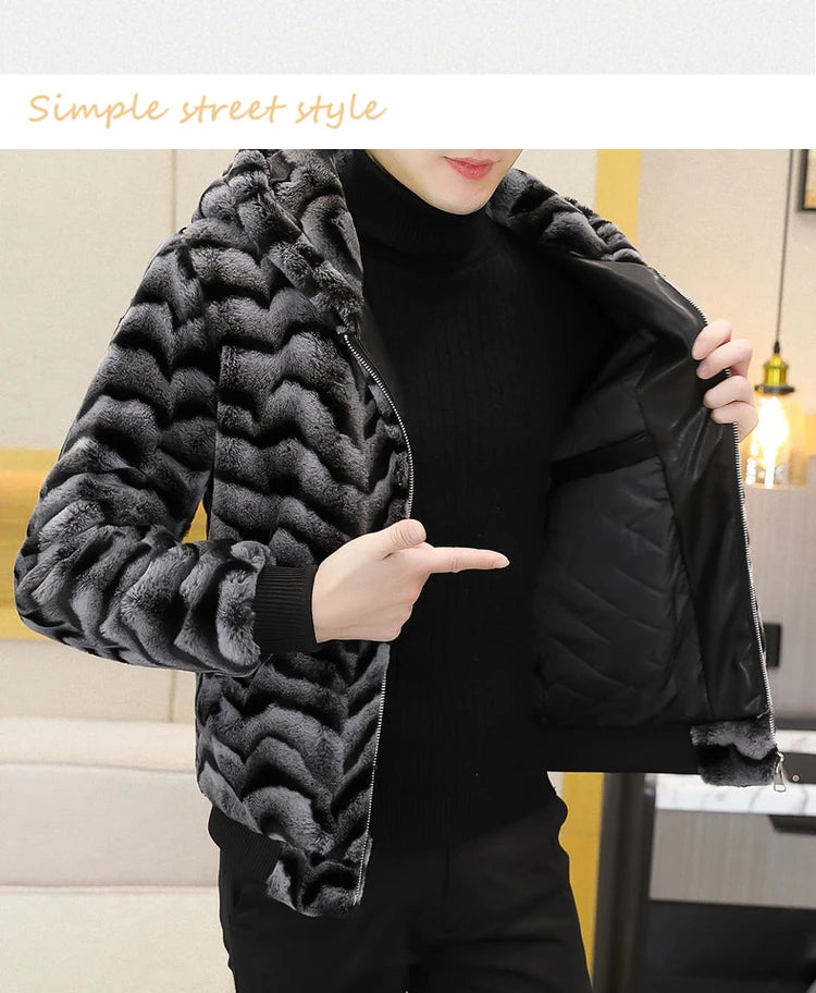 2022 Winter Faux Fur Mink Jackets Men Thicken Warm Imitation Fur Hooded Coat Slim Casual Business Social Jackets Men Clothing
