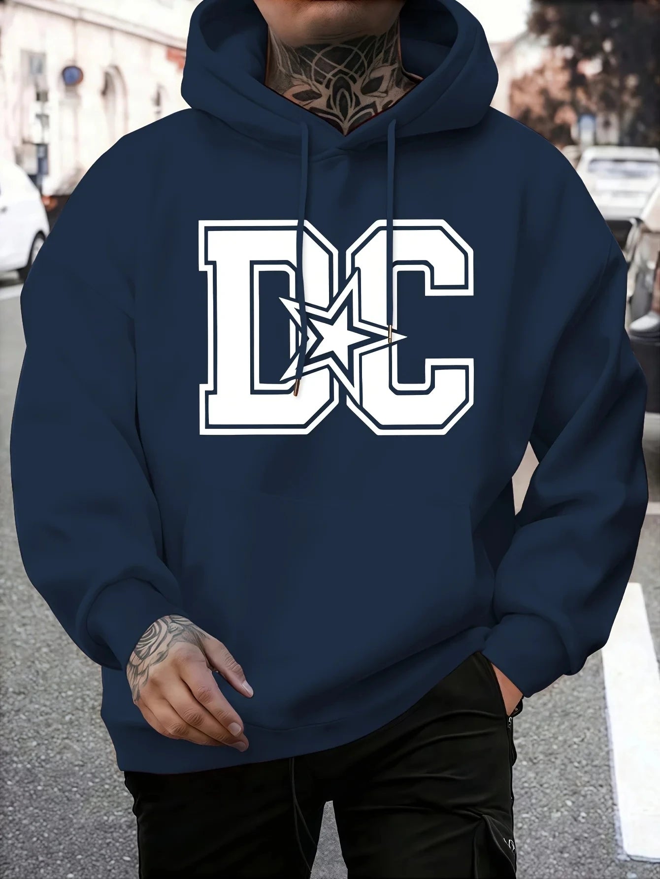 Men's Casual Winter Hooded Sweatshirt - Regular Fit, Machine Washable, Trendy Streetwear Pullover, Comfortable Knit Fabric