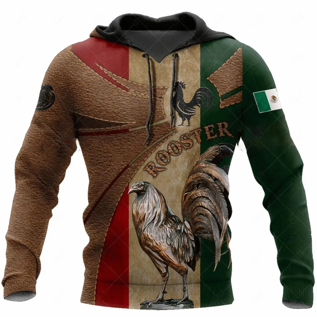 Mexican Hoodies Men's Hoodie 3D Print Mexican Rooster Graphics Tops Autumn Long Sleeve Streetwear Hooded Hoodie For Men Clothing