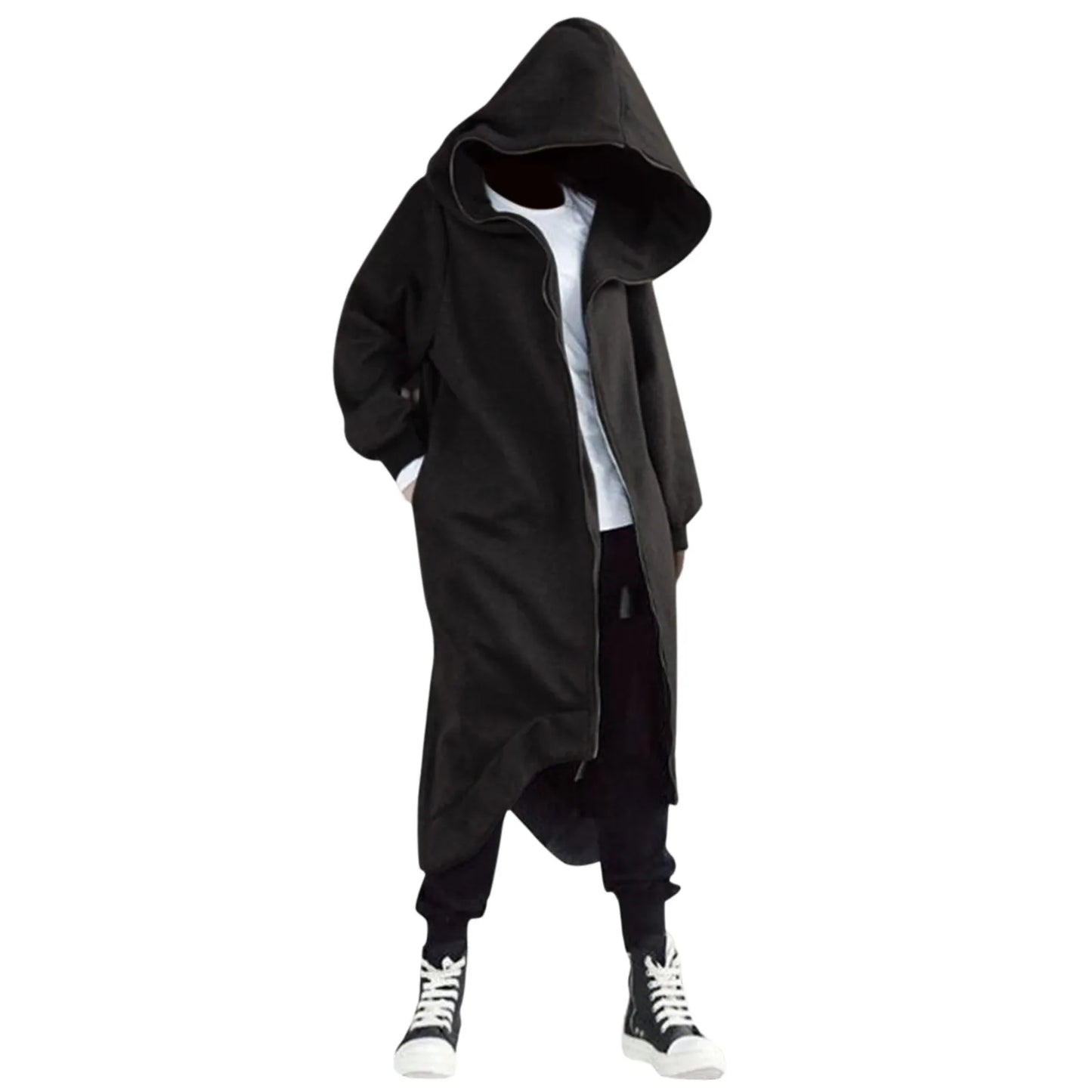 Men's Oversized Hoodies Outerwear Harajuku Fashion Dark Full Body Zip Up Hooded Sweatshirt Fashion Long Hooded Pullovers худи