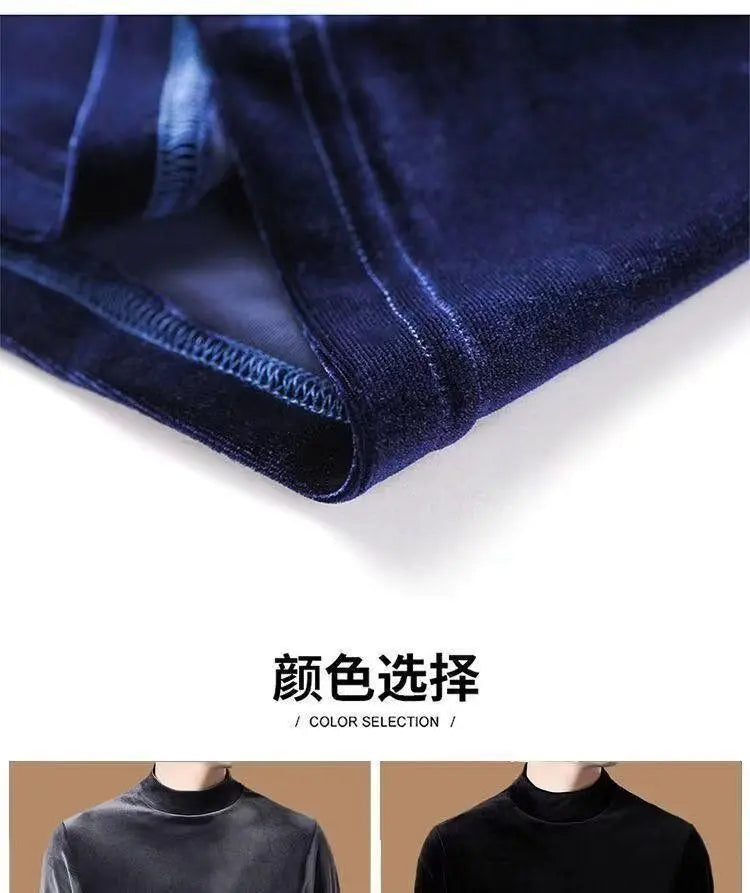 Men's Sweatshirt Velvet Half Turtleneck Sweater Autumn Winter Printed Long-sleeved Top Versatile