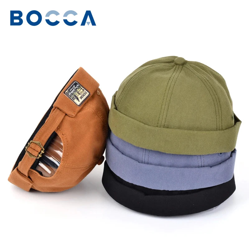 Bocca Vintage Docker Cap Brimless Hat Skullcap Retro Cotton Adjustable Soild Color Summer Autumn Spring Hip Hop Fashion