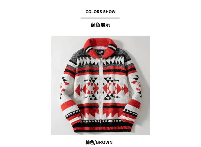 New Men's Long Sleeve Casual Knitted Sweaters High-grade Jacquard Lapel Cardigan Tops Autumn Winter Men Clothing Sweater Coats