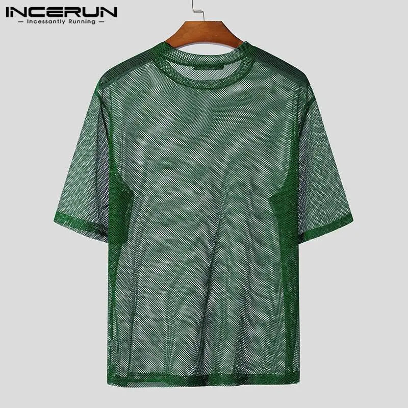 INCERUN Men T Shirt Mesh Transparent Printing O-neck Short Sleeve Sexy Men Clothing Streetwear Summer 2024 Fashion Male Tee Tops