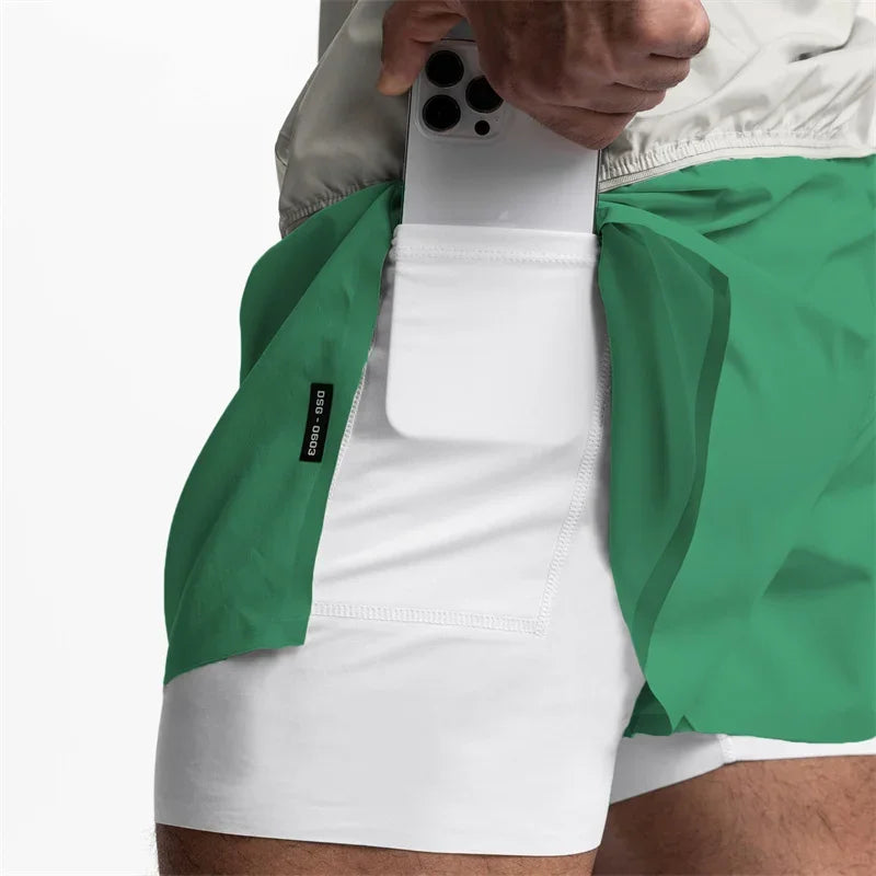 NEW Sports Shorts Men 2 In 1 Double-deck Shorts Summer Fitness sweatpants Jogging Running Shorts Elastic Woven casual shorts men