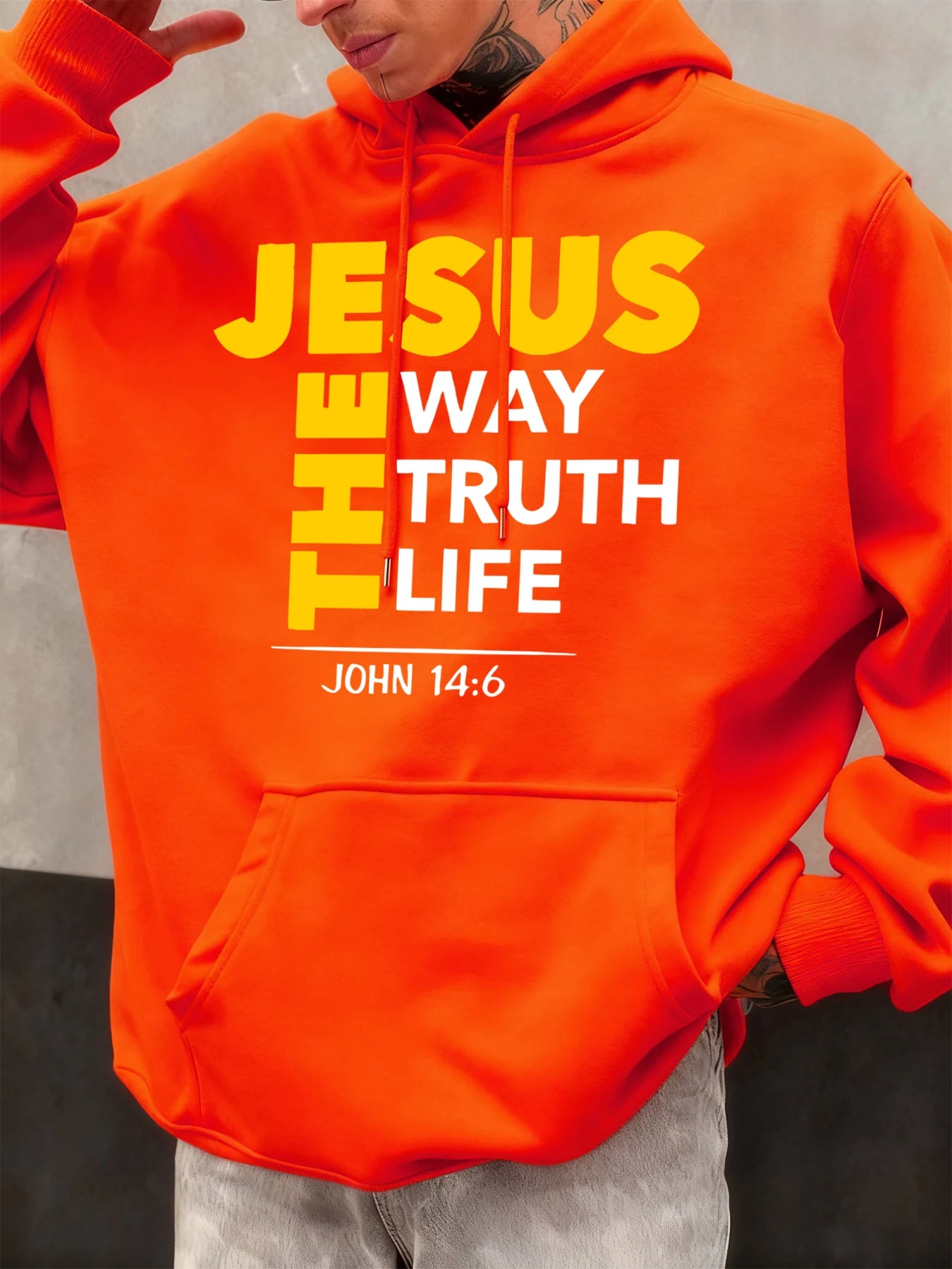 Jesus The Way Truth Life Prints Men Hoodie Autumn Loose Clothing Pocket Hip Hop Pullover Fleece Casual Fashion Sportswear