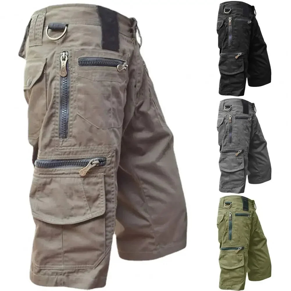 Men's Military Uniform Cargo Shorts Tactical Jogging Shorts Solid Color Multi-Pocket Summer Casual Straight Cargo Shorts Men
