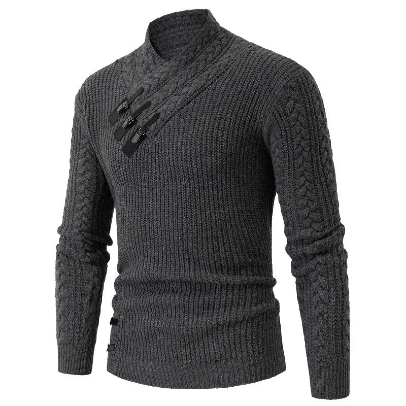 Autumn Winter Long Sleeved Knitted Sweater Men's Retro Solid Color Versatile Knit Pullover Sweaters Social Party Men Clothing