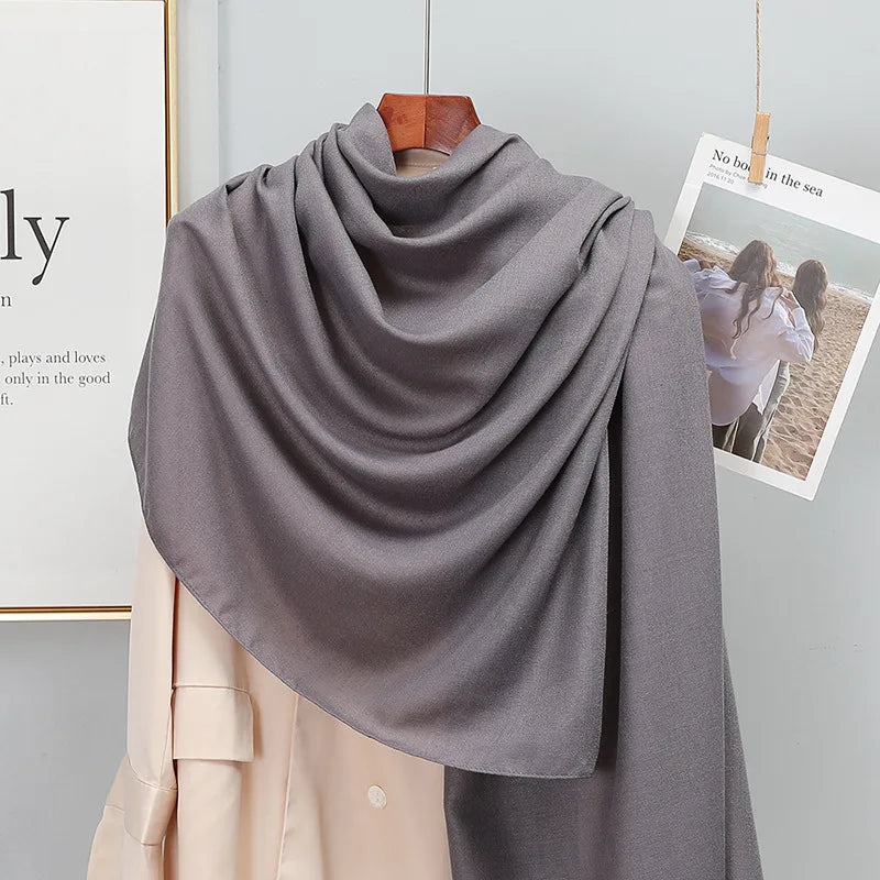 Plain Stripe Cotton Scarf for Women Winter Warm Tassel Linen Pashmina Scarves Hijab Lady Foulard Shawls Wraps Female Bandana New