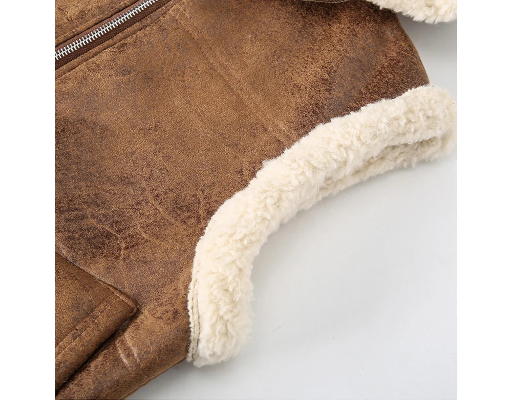 Winter Men's Fleece Warm PU Leather Vests Classical Men Faux Fur Motorcycle Leather Vests Men Windbreaker Hooded Vests Clothing