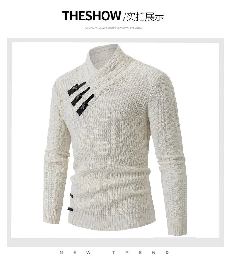Autumn Winter Long Sleeved Knitted Sweater Men's Retro Solid Color Versatile Knit Pullover Sweaters Social Party Men Clothing