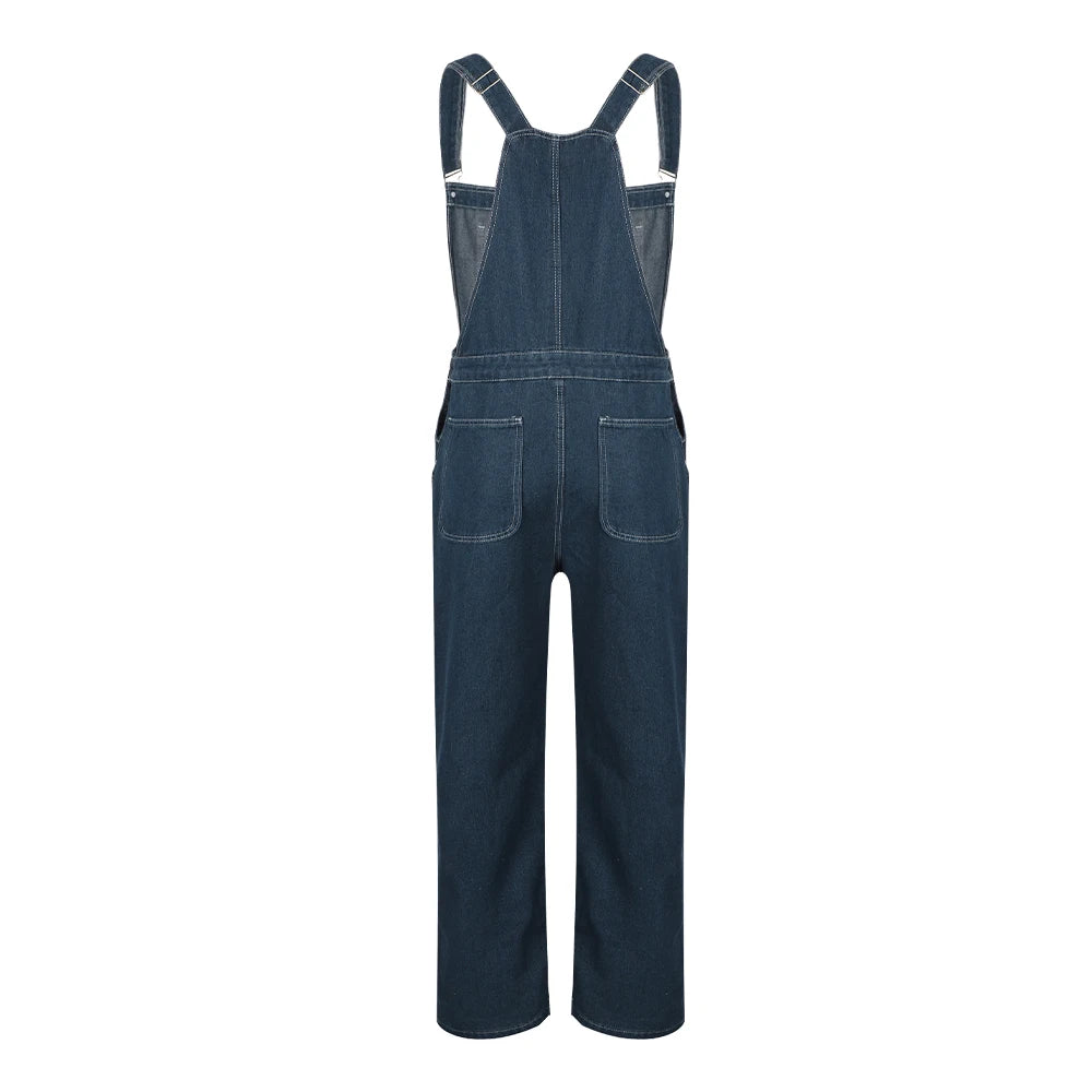 Men's Suspenders American Retro Denim Overalls Bibs Wear-Resistant Slash Pocket Baggy Jumpsuit for Men Streetwear Wide Leg Jeans