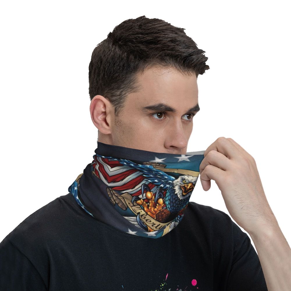 US Flag Wings Eagle Winter Headband Neck Warmer Men Women Hiking Cycling Tube Scarf American Flag Face Bandana Gaiter