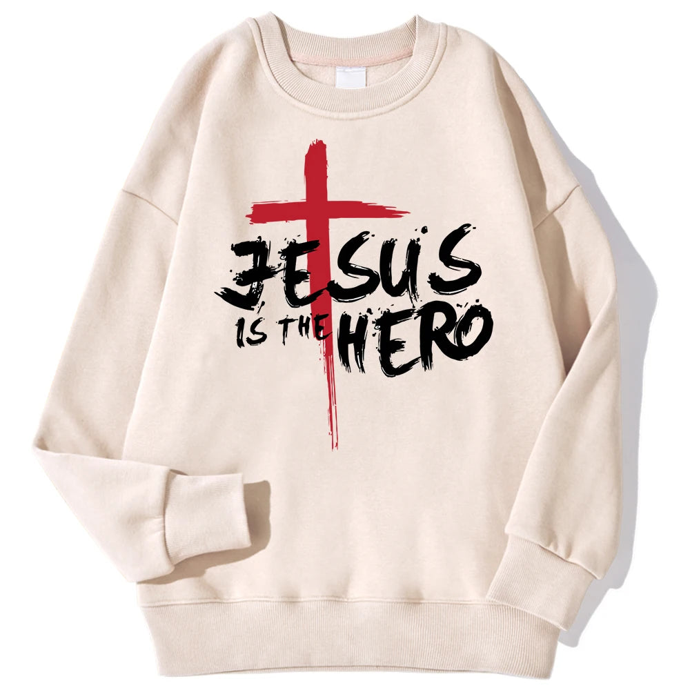 Jesus Is The Hero Sweatshirt Women Fashion Fleece Hoodies Autumn Fleece Hoodie Casual Oversize Clothing Male