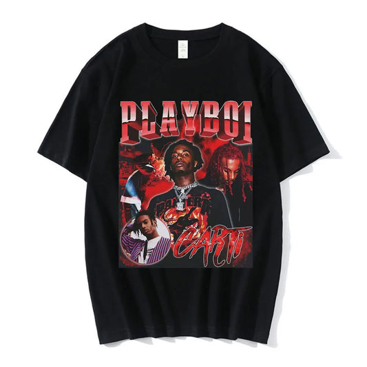 Hip Hop Rapper Playboi Carti T shirt Men Women Graphic Print T-shirts Oversized Streetwear Short Sleeve Male Cotton T-shirt