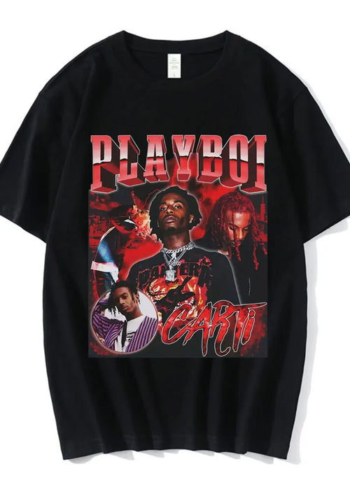 Hip Hop Rapper Playboi Carti T shirt Men Women Graphic Print T-shirts Oversized Streetwear Short Sleeve Male Cotton T-shirt