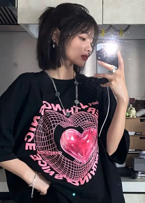 Oversized T Shirt Love Graphic T-shirts Women's New Cute Tees Couple Tshirt Streetwear Y2k Tops Harajuku Sweet Clothing