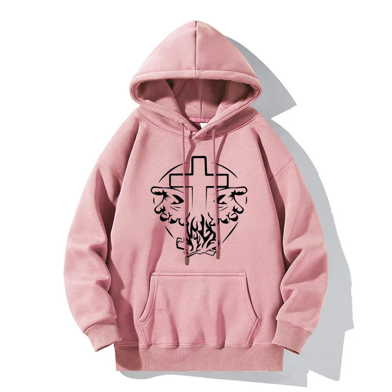 Heavenly Hands Christian Men's Fashion Hoodies Cross Print Black White Jesus Tops Pullover