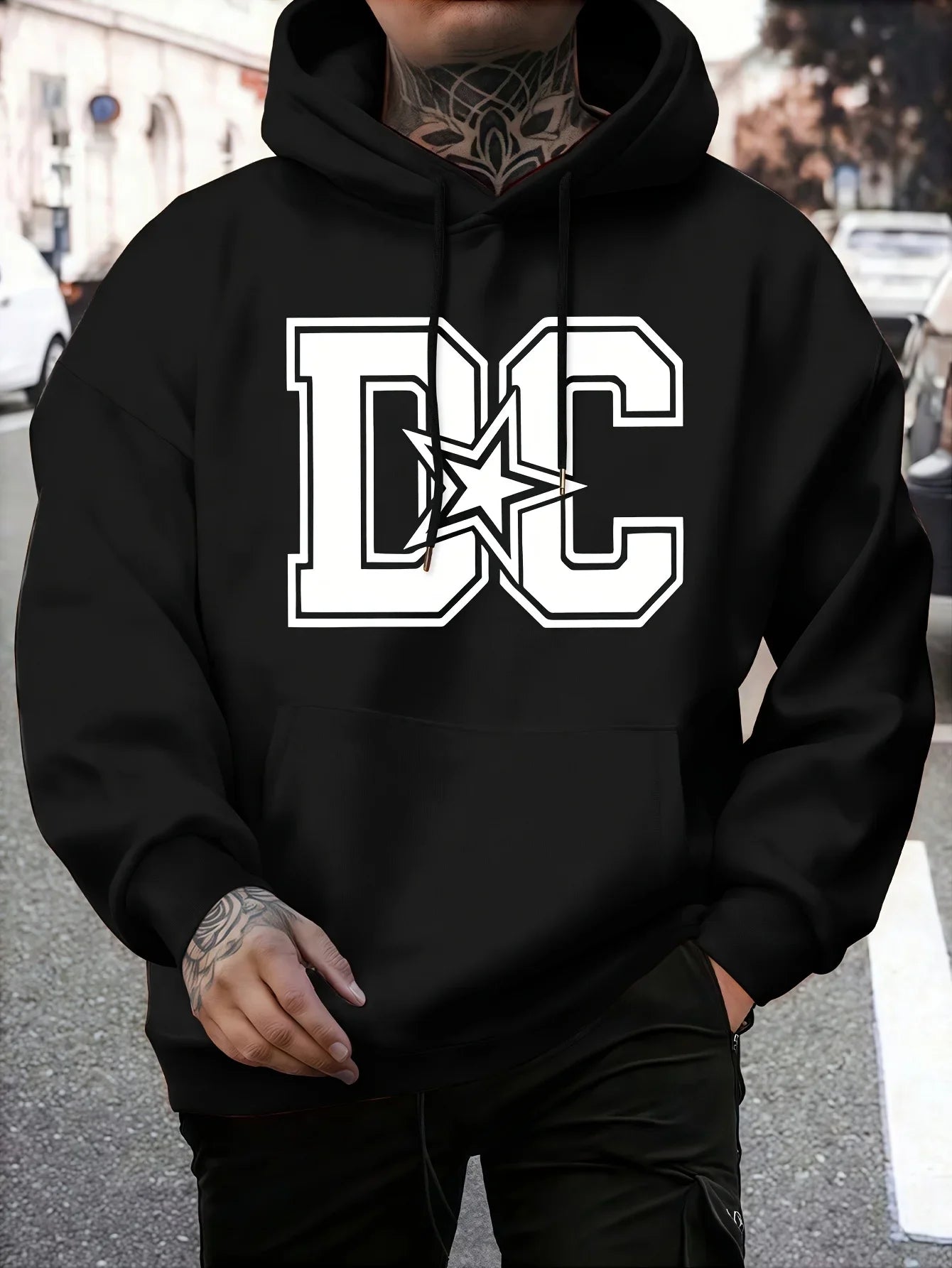 Men's Casual Winter Hooded Sweatshirt - Regular Fit, Machine Washable, Trendy Streetwear Pullover, Comfortable Knit Fabric