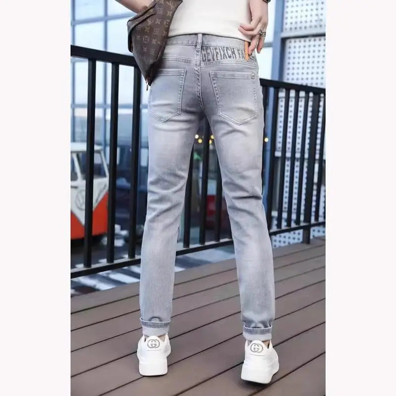 New Jeans Kpop Light Luxury Clothing Fashion Korean Casual Jeans Men's Slim Straight Pencil Pants Autumn Spring Denim Trousers