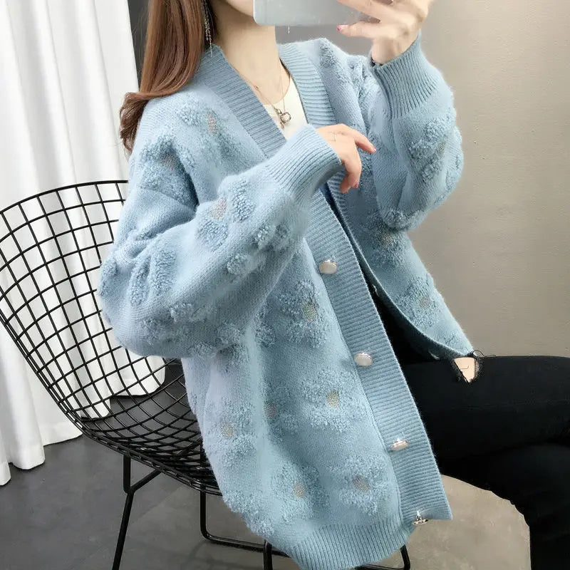 Women's Cardigan Knitted Sweater Autumn Winter Long Sleeve V-neck Cardigan Casual Street Fashion Women's Coat Sweater Women's