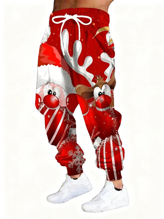 New Men's 3D Christmas Style Print Casual Pants Outdoor Breathable Athletic Pants Stylish Drawstring Streetwear Trousers Mens Cu