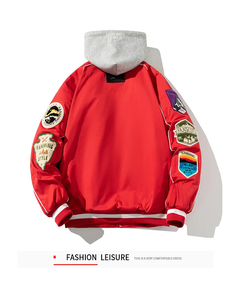 Winter Varsity Jacket Men Women Letter Badge American Baseball Jacket Street Fashion Hip Hop Coat Youth Couple Clothes Blue Red
