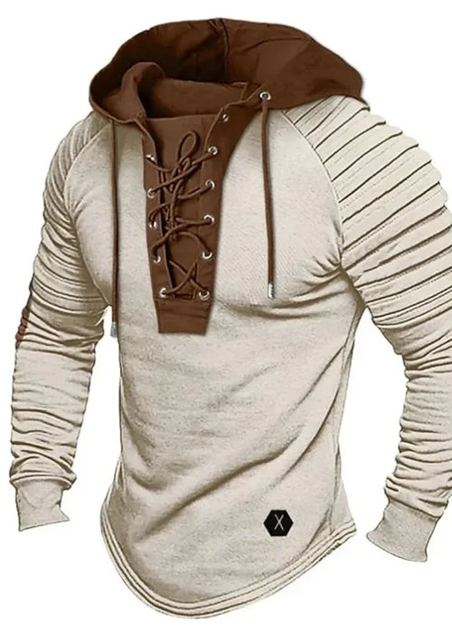 Men's Color Matching Long Sleeve Hoodie Sweatshirt Gym Fitness Muscle Bodybuilding T-shirt Casual Pullover Top Coat Outwear