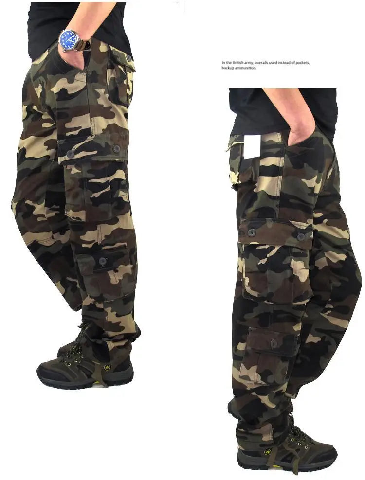 Men's Tactical Camouflage Overalls High-Quality Cotton Multi-Pocket Trousers Sports Training Casual Work Pants