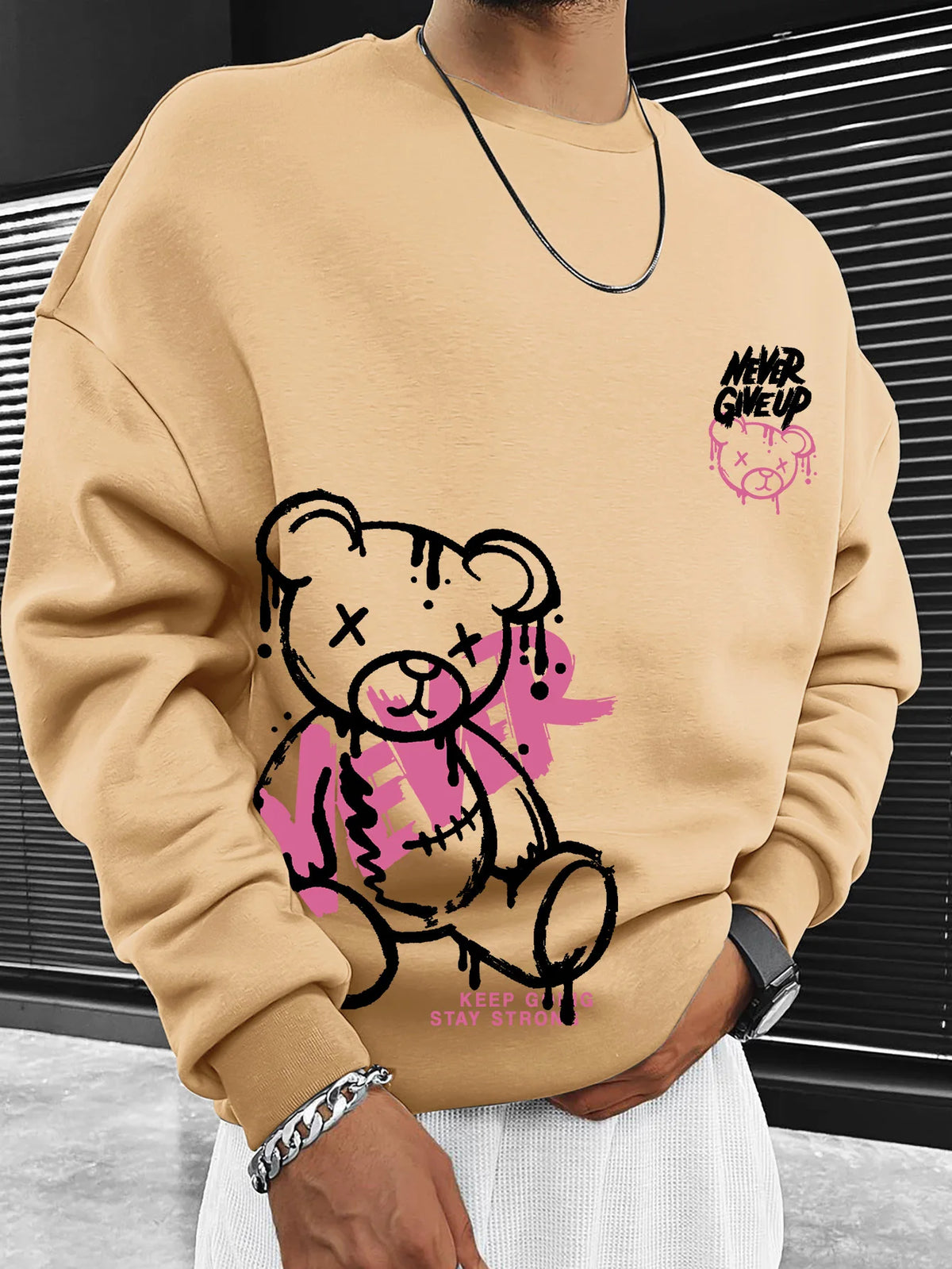Spring/Summer 2026 New Men's Sweatshirt with Bear Print - Comfortable Soft Casual Fashionable Outdoor Streetwear for Men
