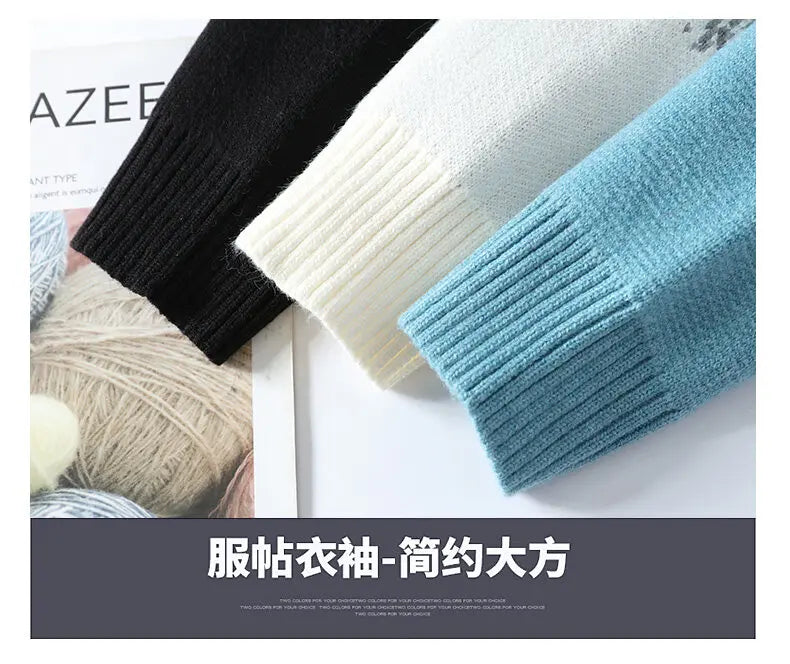 2025 Autumn Men Casual Sweater Tassels Patchwok Cute Couple Sweaters Round Neck Long Sleeve Male Knitted Harajuku Pullover