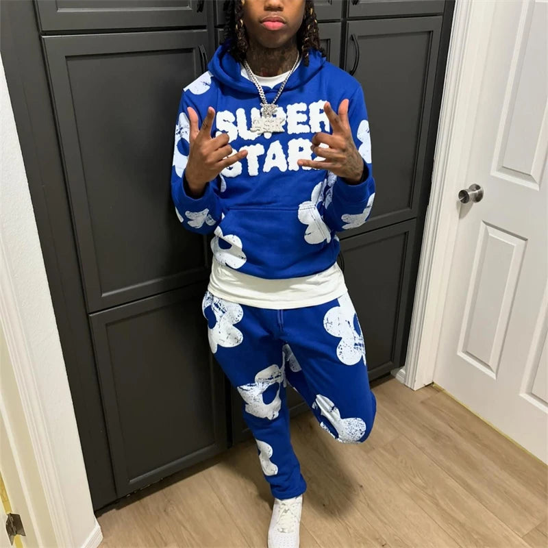 Men's Tracksuit 2 Pieces Sets Hooded Sweatshirt +Drawstring Pants Letter Print Hoodies Sportswear Hip Hop Women Autumn Tracksuit