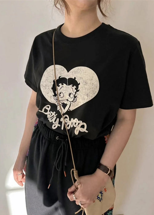 Summer Korean Style Cartoon Miss Betty Letter Love Printed Women T-shirts Streetwear Casual Loose Short Sleeve Tops Tees