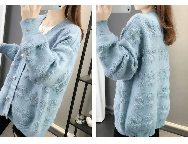 Women's Cardigan Knitted Sweater Autumn Winter Long Sleeve V-neck Cardigan Casual Street Fashion Women's Coat Sweater Women's