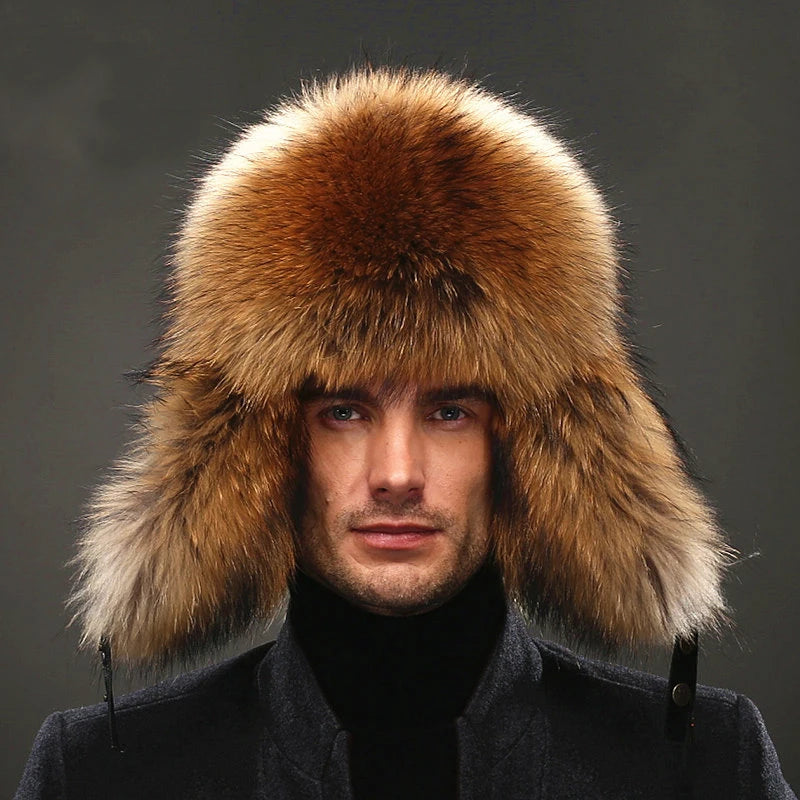 Hot high-end luxury fur hat Men's fox fur hat Lei Feng cap ear cap fur necessary hat Real fur hat 100% Sheepskin top fox hat