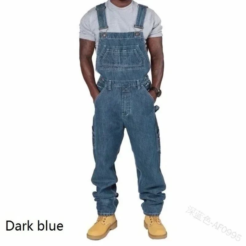 Mens Jeans 2025 Overalls Men Pockets Casual Loose Long Denim Pants Slim Splice Straight Rompers Autumn Plus Size Long Jeans Men