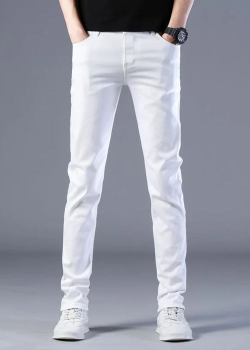 2024 Spring and Autumn New Fashion Trend White Elastic Denim Pants Men's Casual Slim Comfortable Breathable Small Legs 28-38