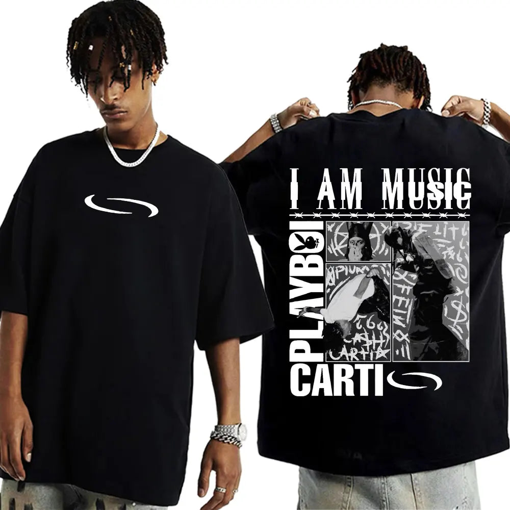 Rapper Playboi Carti I AM MUSIC Album Logo T Shirt Mens Clothing Hip Hop 90s Vintage Tshirt Male Casual Cotton Oversized T-shirt